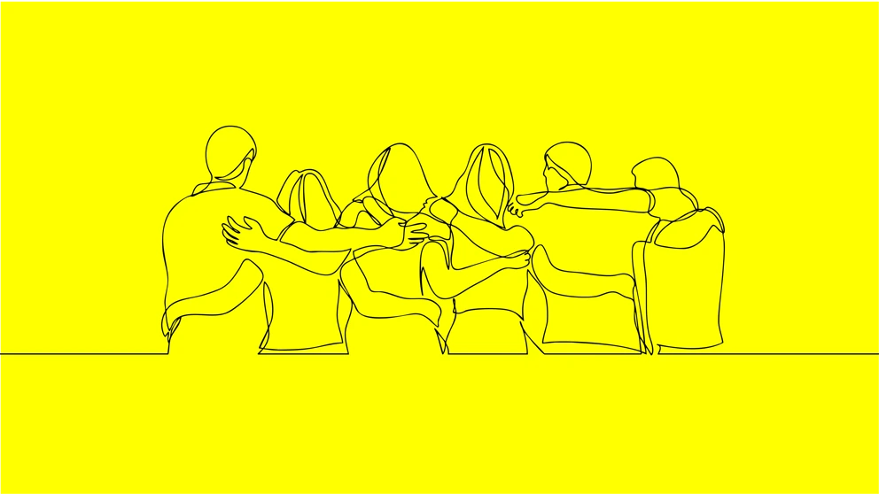 Minimalistische Illustration von Menschen, die sich umarmen © Adobe Stock