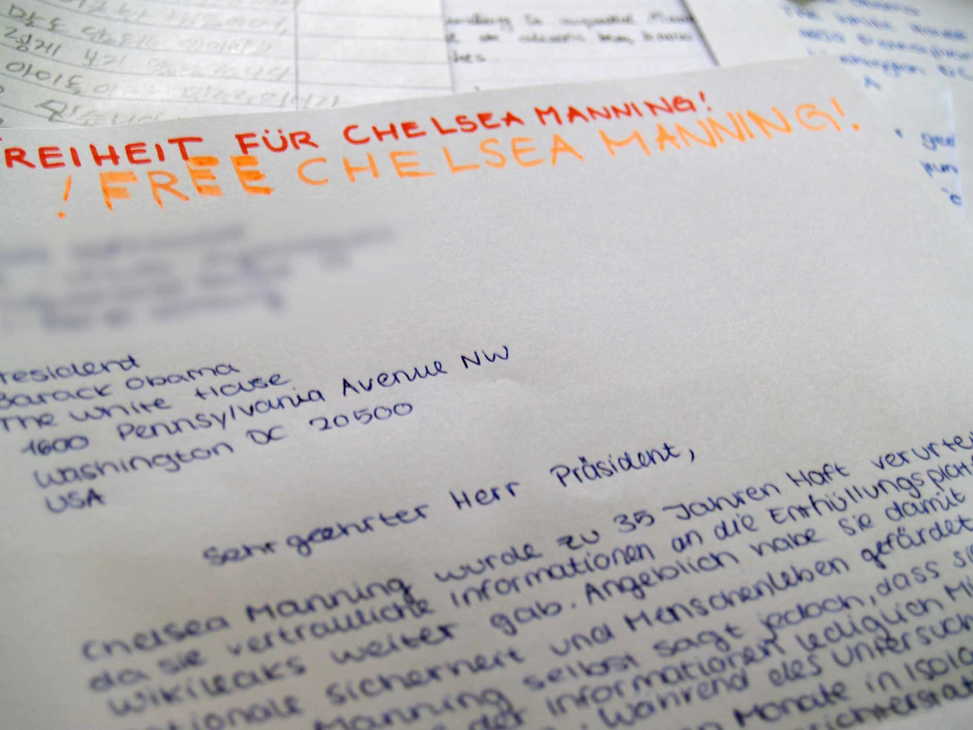 Briefe für die Freilassung von Chelsea Manning beim Amnesty International Briefmarathon 2014 © Vanya Püschel/ Amnesty International