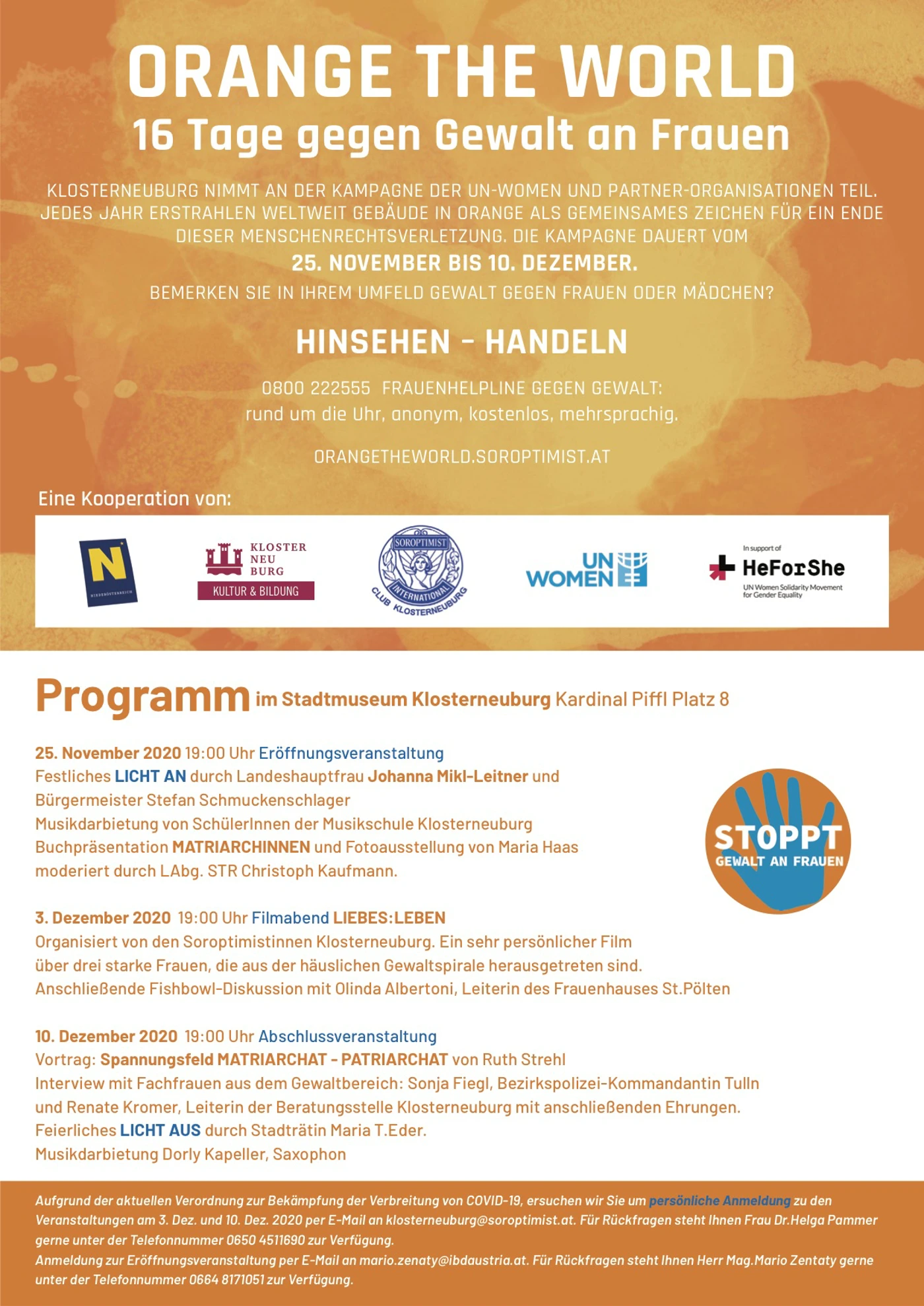 © Programm zu Orange the World in Klosterneuburg, Soroptimistinnen