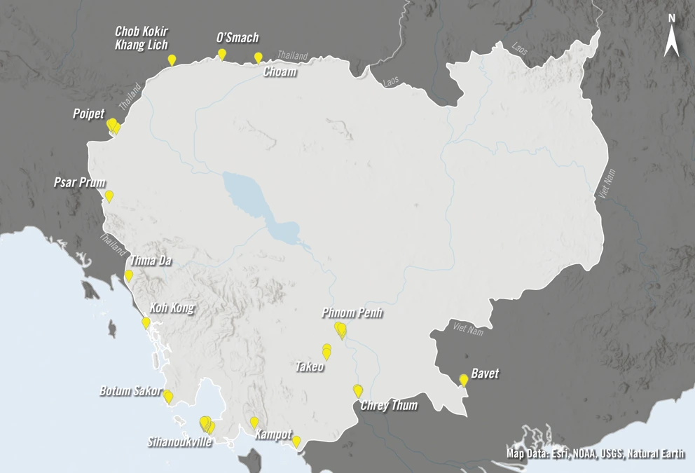 Kambodscha Karte mit dokumentierten Betrugsverbindungen © Amnesty International