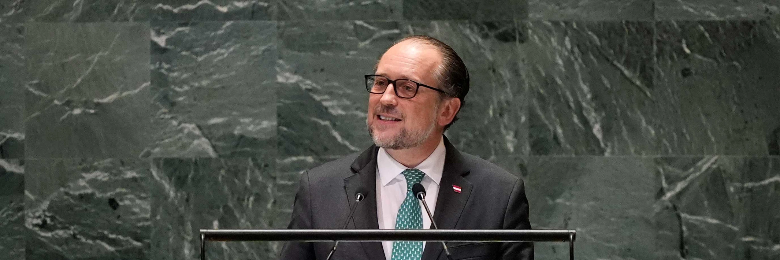 Minister Alexander Schallenberg spricht auf der 79. Sitzung der Generalversammlung der Vereinten Nationen, September 2024. © Pamela Smith / AP /picturedesk.com