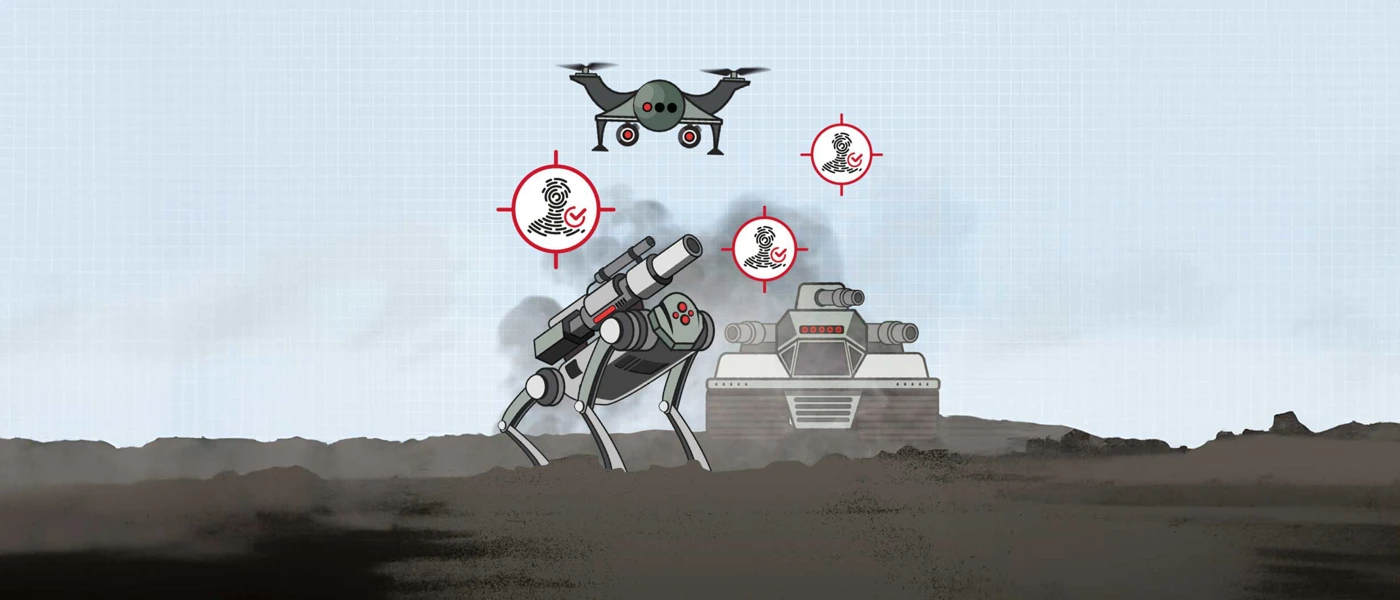 Illustration autonomer Waffensysteme an Land und in der Luft © Amnesty International
