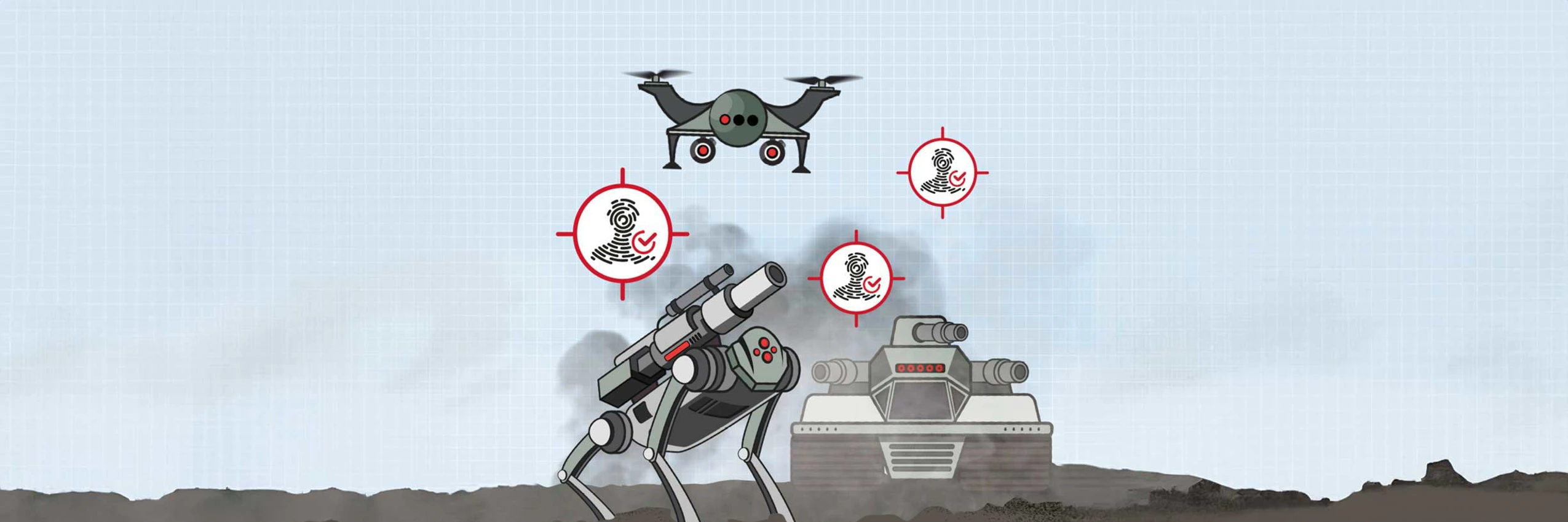Illustration autonomer Waffensysteme an Land und in der Luft © Amnesty International