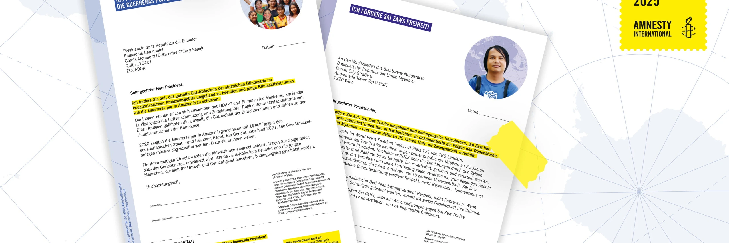 Amnesty International Briefmarathon 2025 Aktionspaket Apellbriefe Header 2025 11 04